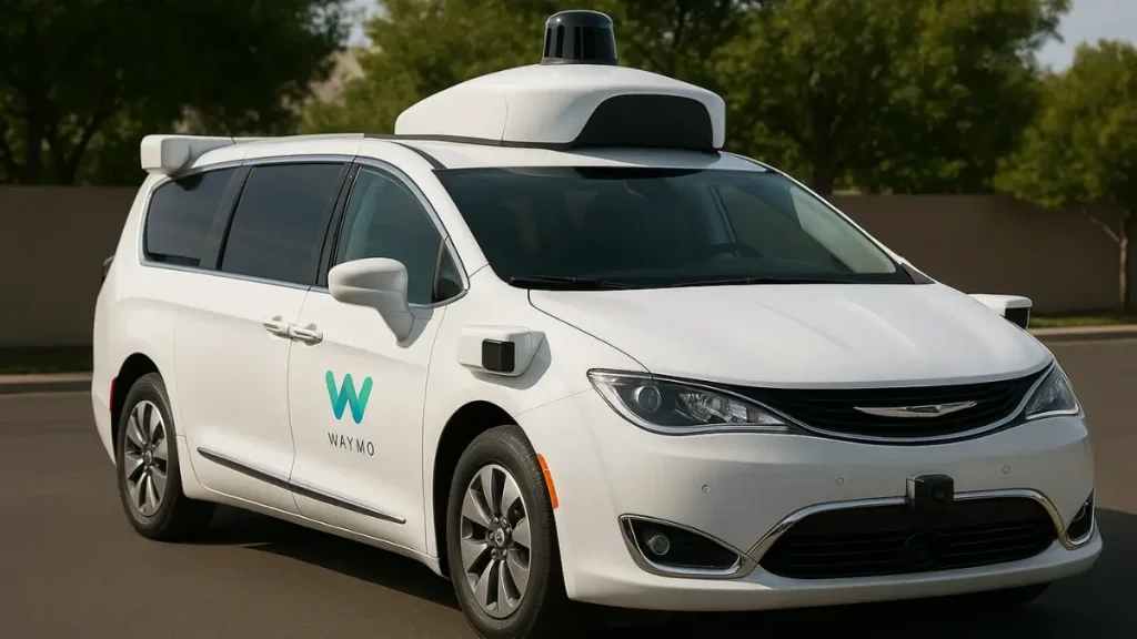 Futuristic autonomous cars on the road with nervous pedestrians